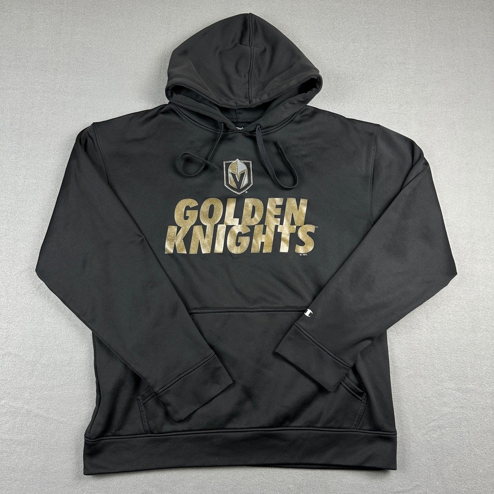 Champion Vegas Golden Knights NHL Hoodie Black Gold Glitter Graphic Mens Large